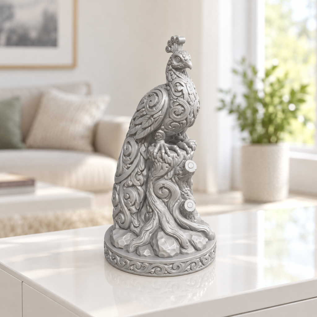 Pfau auf Baumstumpf Ornament - Silber gedruckt Wohnzimmer