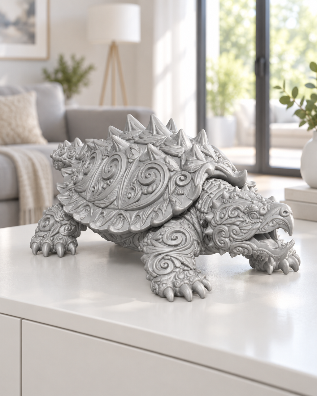 Schnappschildkröte Ornament - Silber gedruckt Wohnzimmer