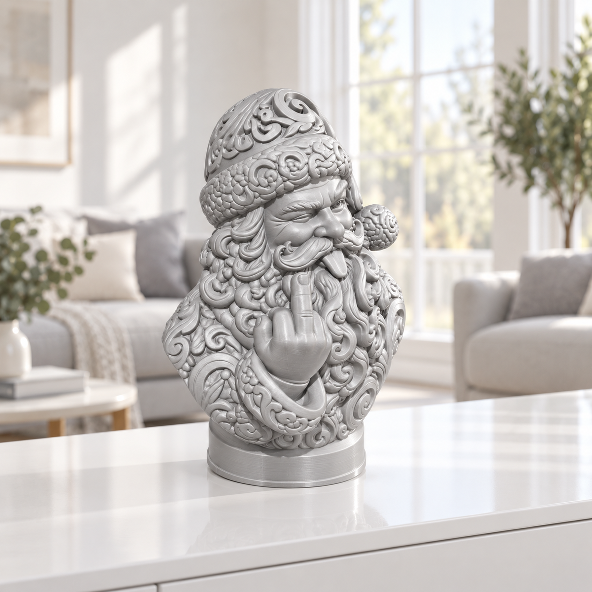 Freche Santa Büste Ornament - Silber gedruckt Wohnzimmer