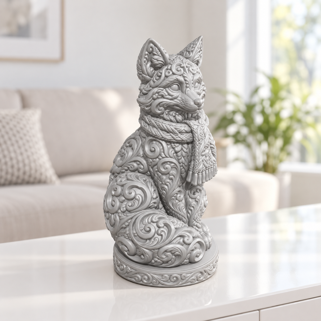 Fuchs mit Schal Ornament - Silber gedruckt Wohnzimmer