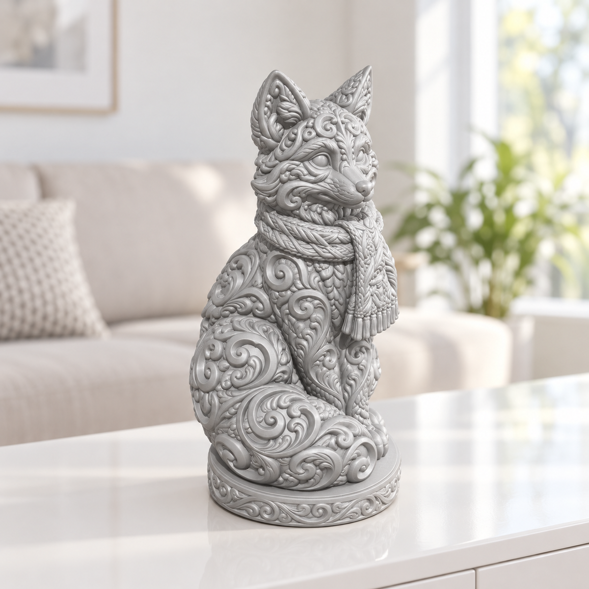 Fuchs mit Schal Ornament - Silber gedruckt Wohnzimmer