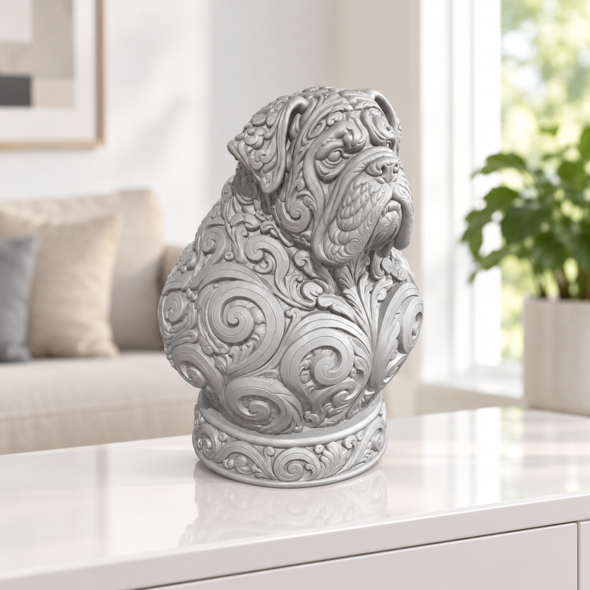 Mastiff-Büste Ornament - Silber gedruckt Wohnzimmer