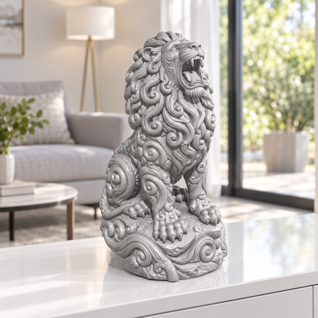 Brüllender Löwe Ornament - Silber gedruckt Wohnzimmer