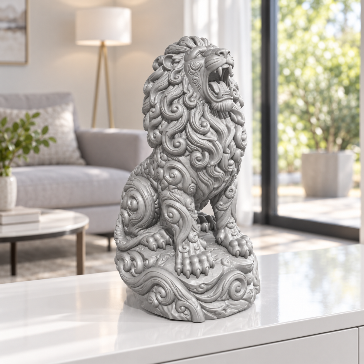 Brüllender Löwe Ornament - Silber gedruckt Wohnzimmer