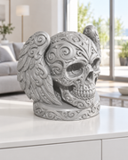 Totenkopf Flügel Ornament - Silber gedruckt Wohnzimmer