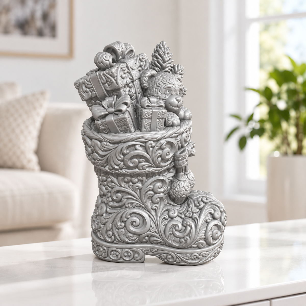 Nikolausstiefel Ornament - Silber gedruckt Wohnzimmer