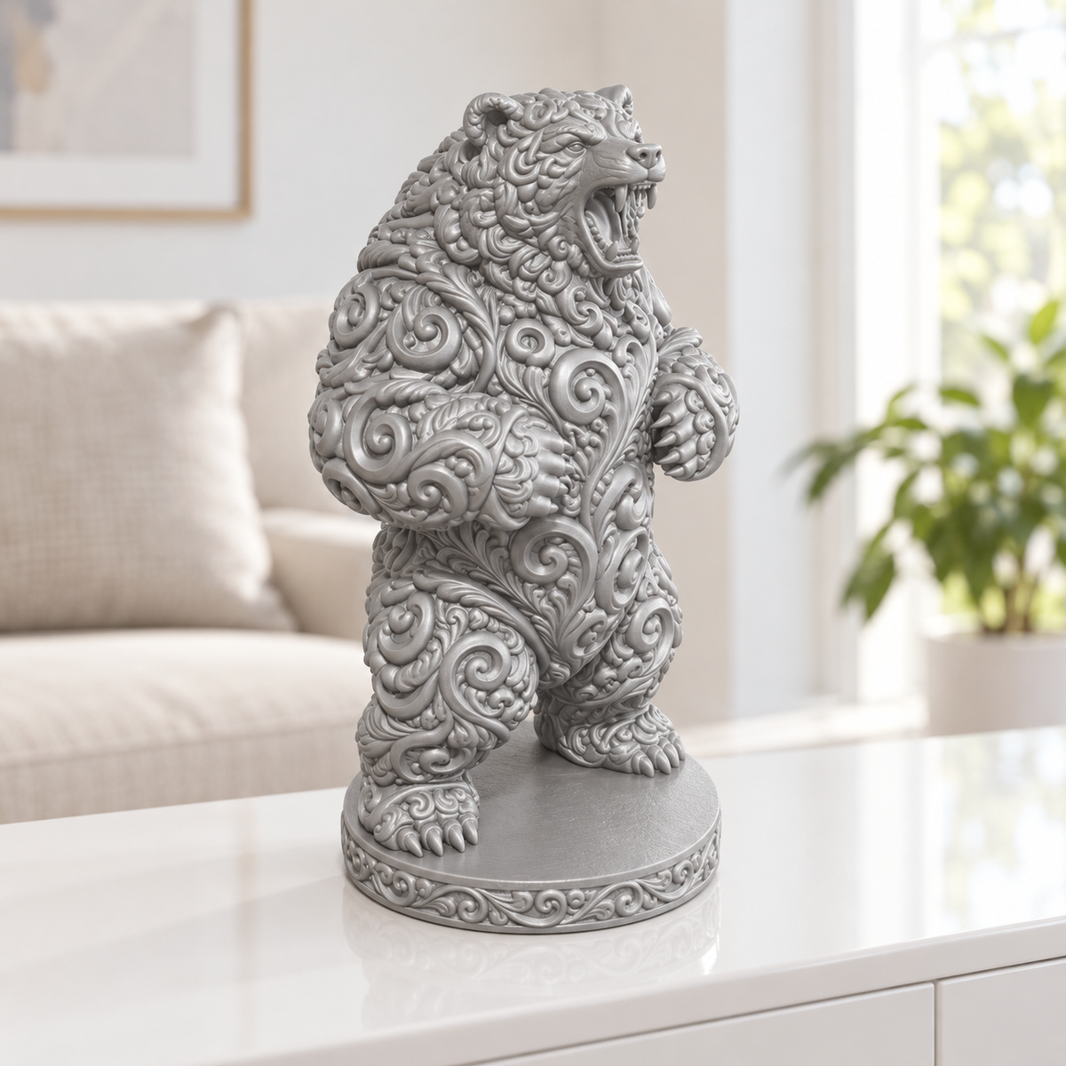 Grizzly aufgerichtet Ornament - Silber gedruckt Wohnzimmer