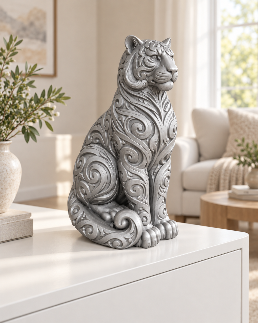 Tiger Ornament - Silber gedruckt Wohnzimmer