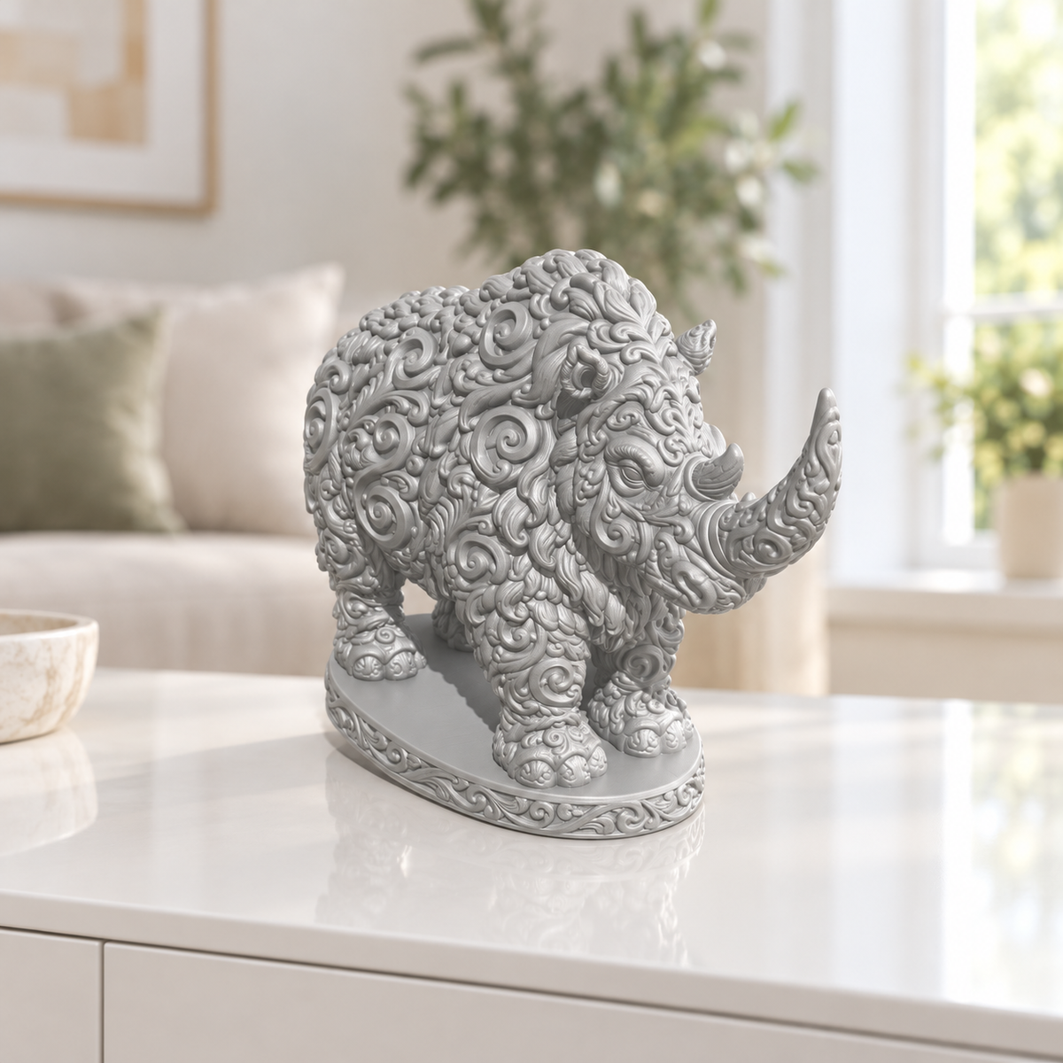 Wollnashorn Ornament - Silber gedruckt Wohnzimmer