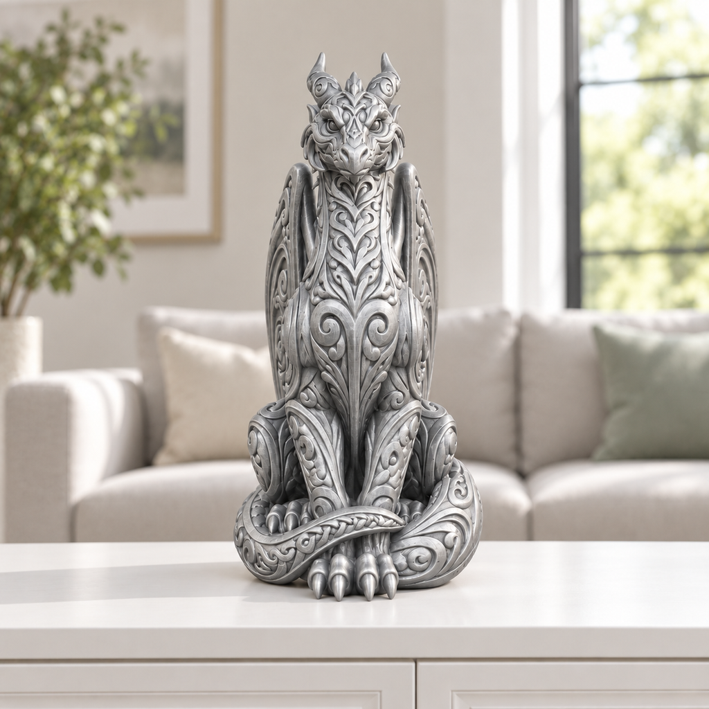 Sitzender Drache Ornament - Silber gedruckt Wohnzimmer