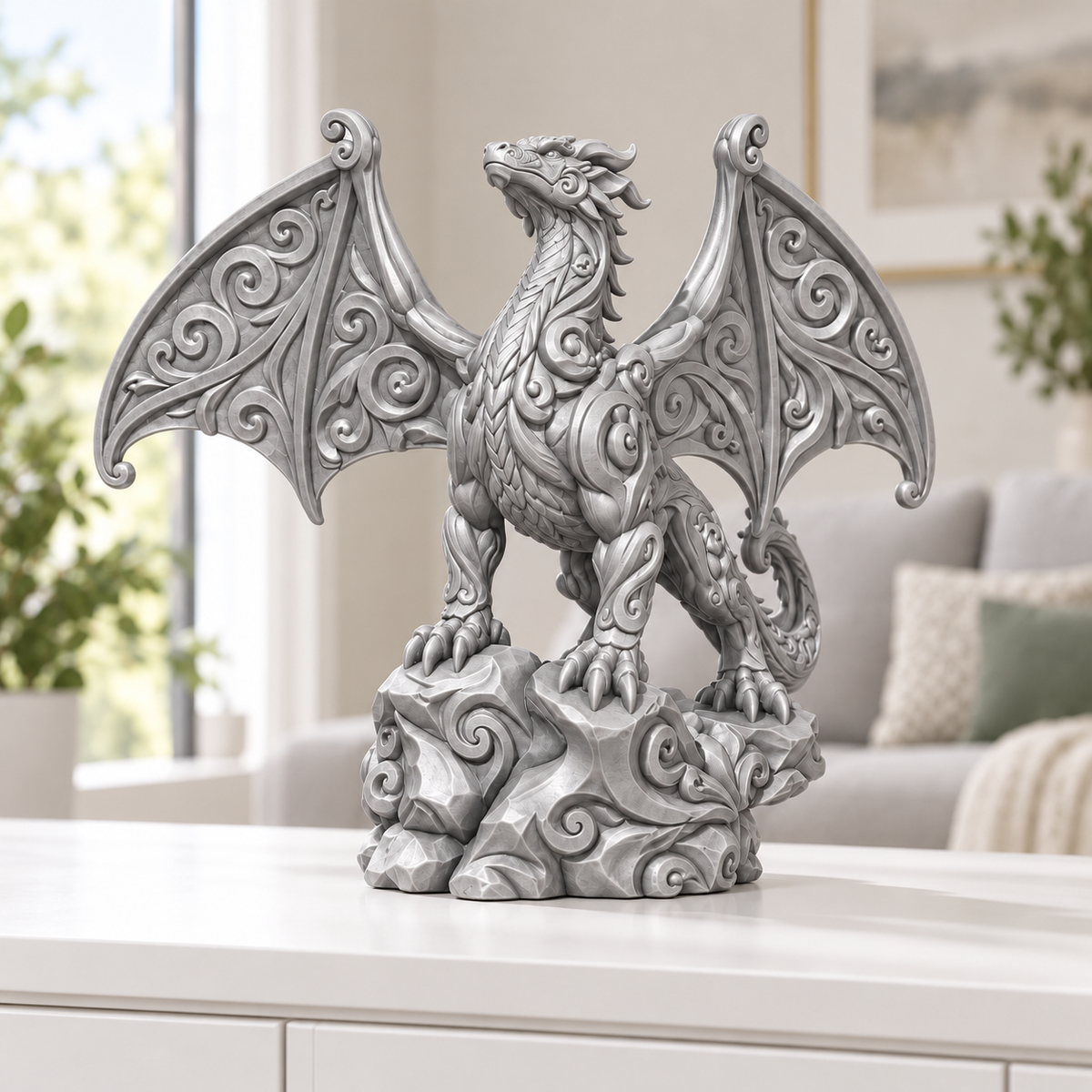 Flügeldrache Ornament - Silber gedruckt Wohnzimmer