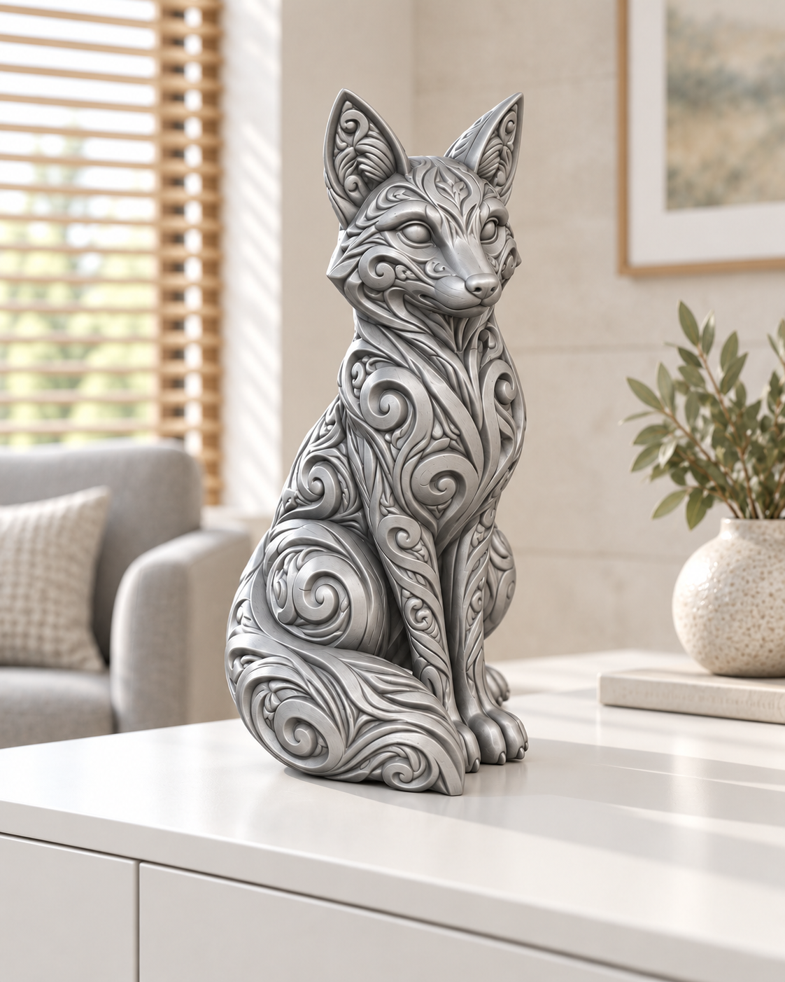 Fuchs Ornament - Silber gedruckt Wohnzimmer