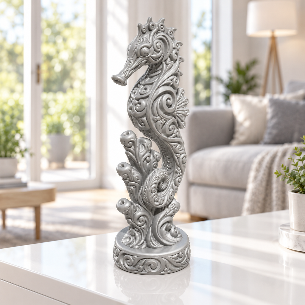 Seepferdchen mit Korallen Ornament - Silber gedruckt Wohnzimmer