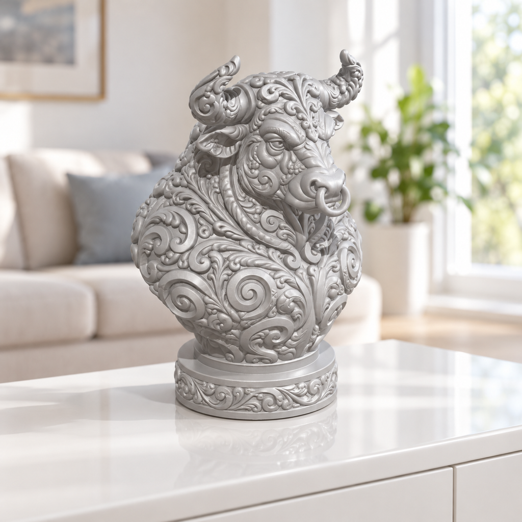 Stierbüste Ornament - Silber gedruckt Wohnzimmer
