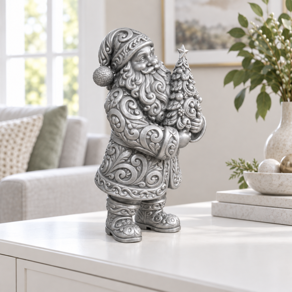Santa mit Tannenbaum Ornament - Silber gedruckt Wohnzimmer