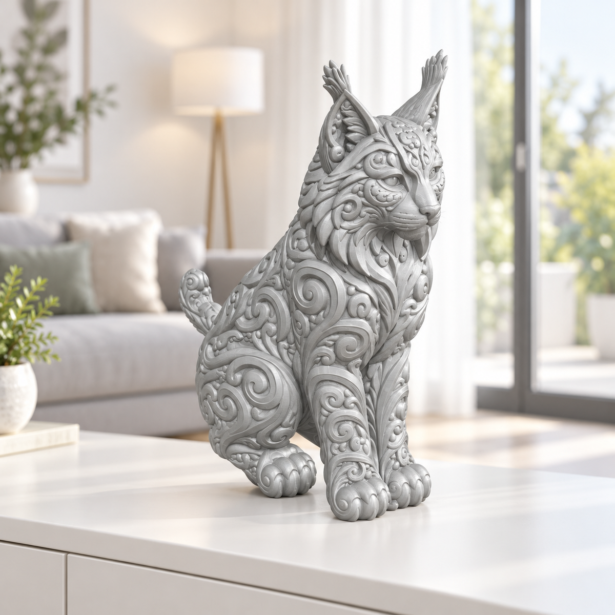 Luchs Ornament - Silber gedruckt Wohnzimmer