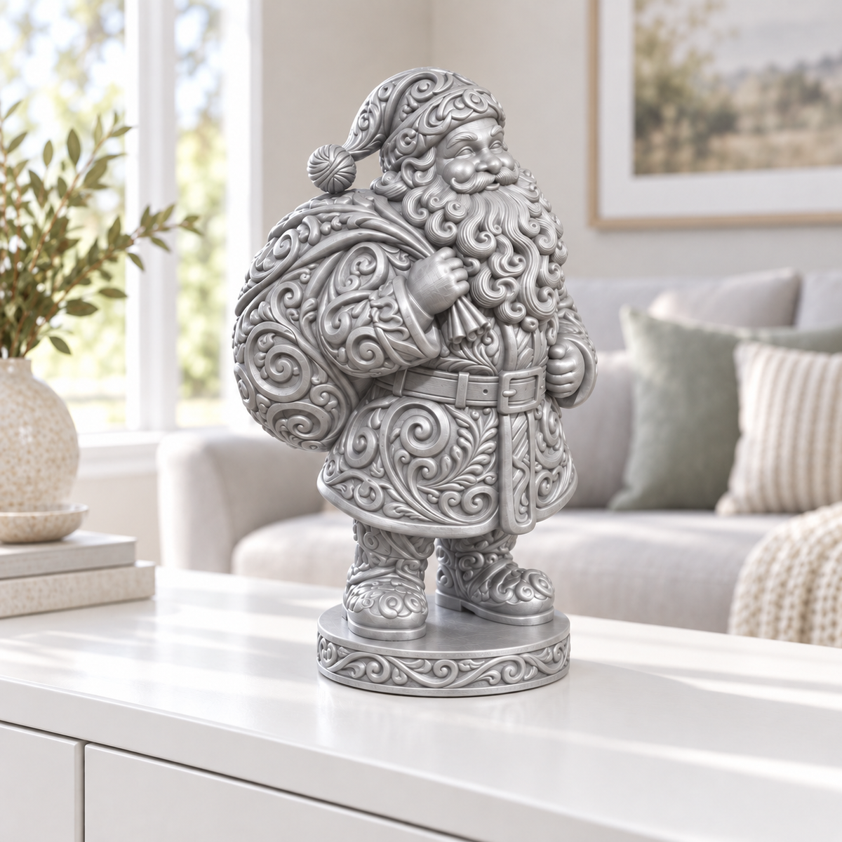 Weihnachtsmann mit Sack Ornament - Silber gedruckt Wohnzimmer
