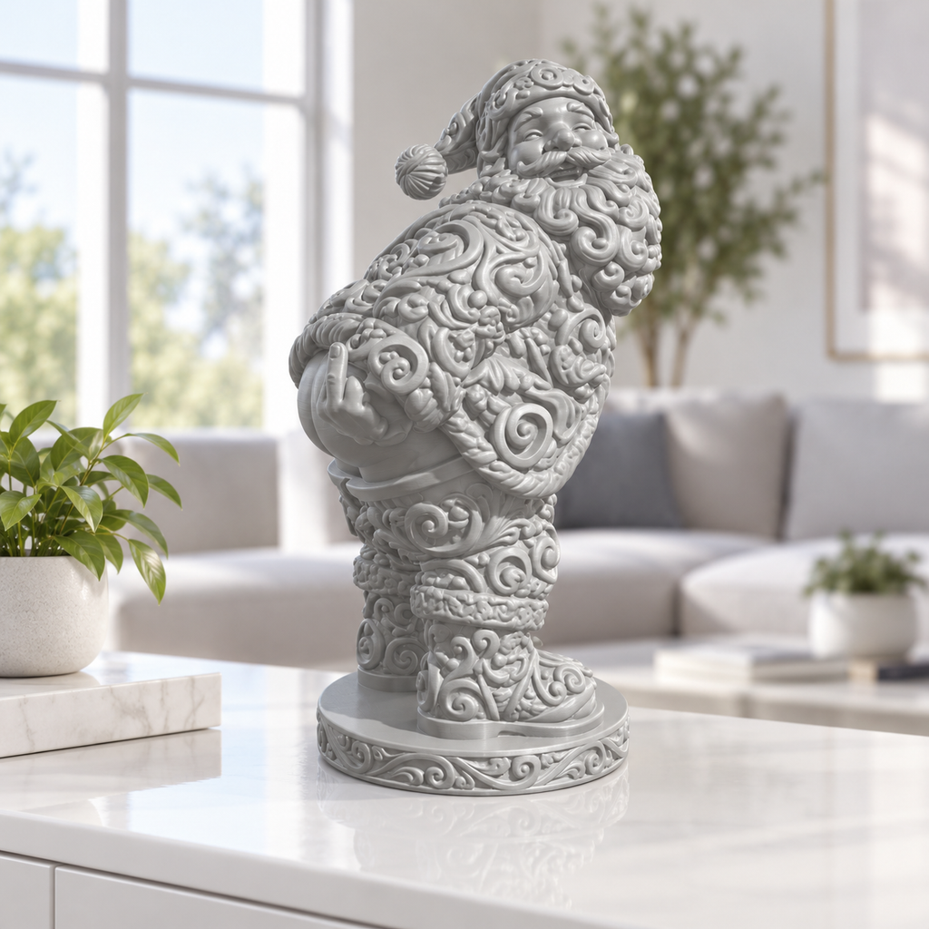 Santa mit Po und Finger Ornament - Silber gedruckt Wohnzimmer