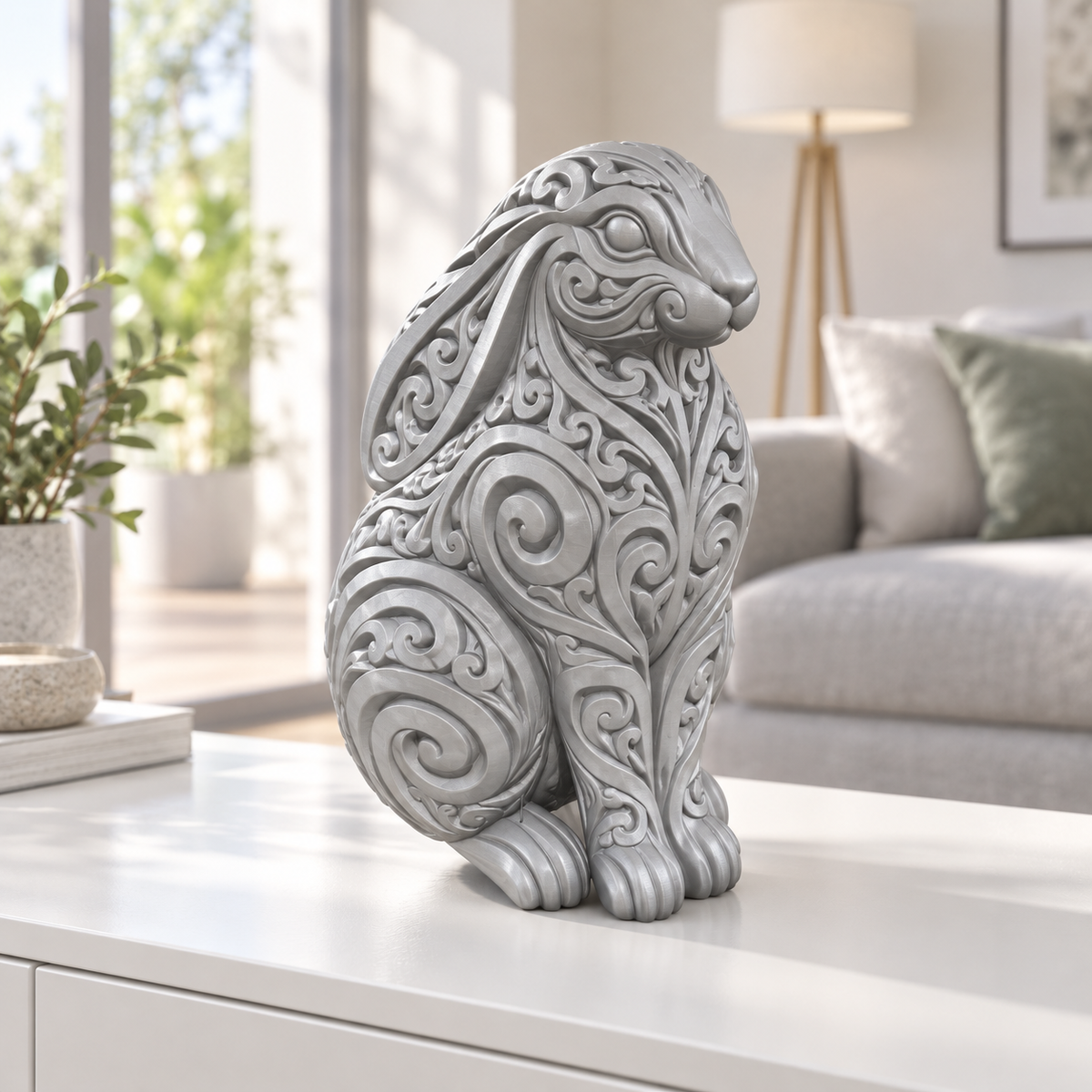 Widderkaninchen Ornament - Silber gedruckt Wohnzimmer