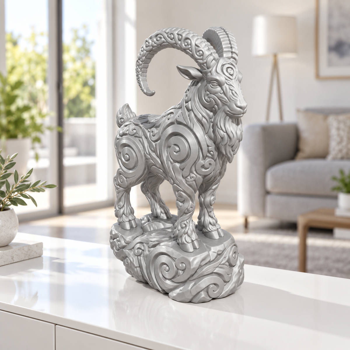 Ziegenbock Ornament - Silber gedruckt Wohnzimmer