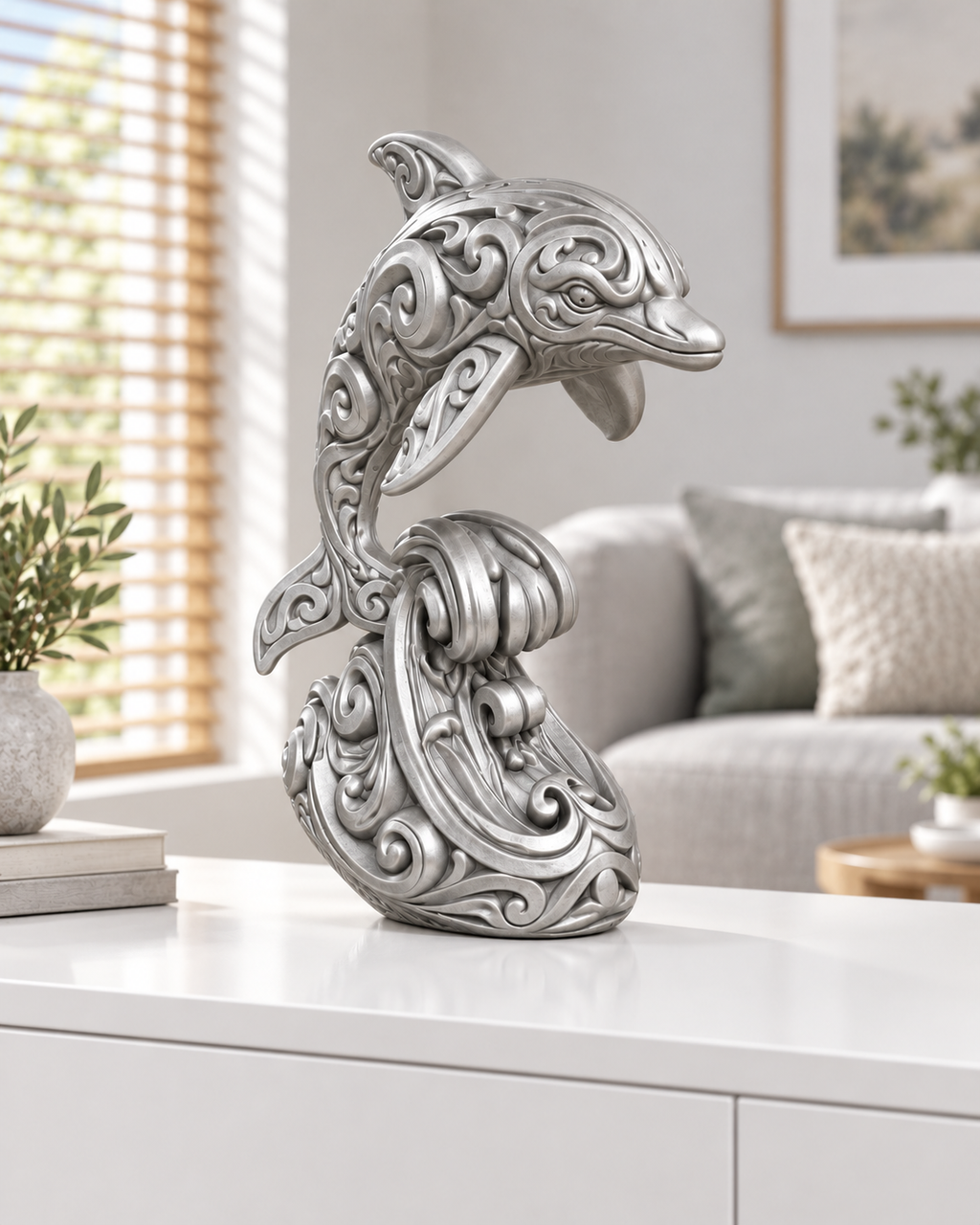 Delfin Ornament - Silber gedruckt Wohnzimmer