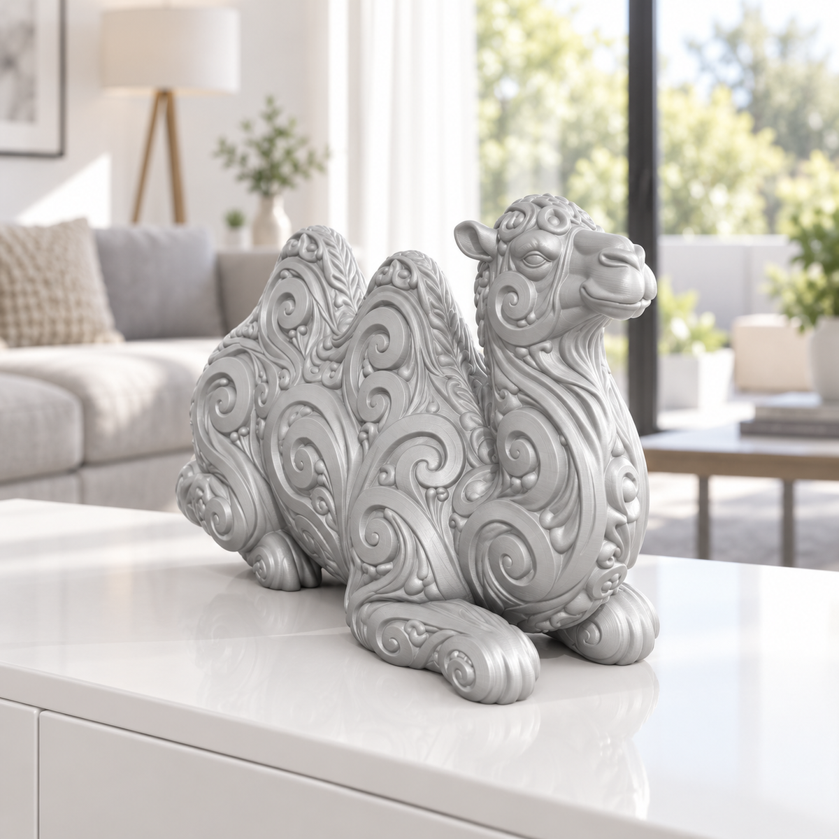 Ruhendes Kamel Ornament - Silber gedruckt Wohnzimmer