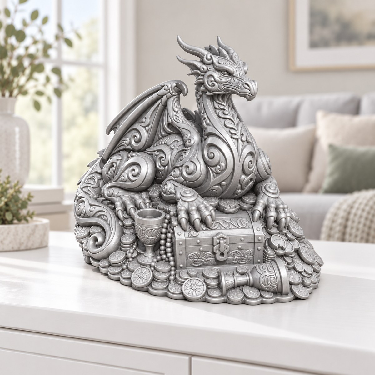 Schatzdrache Ornament - Silber gedruckt Wohnzimmer