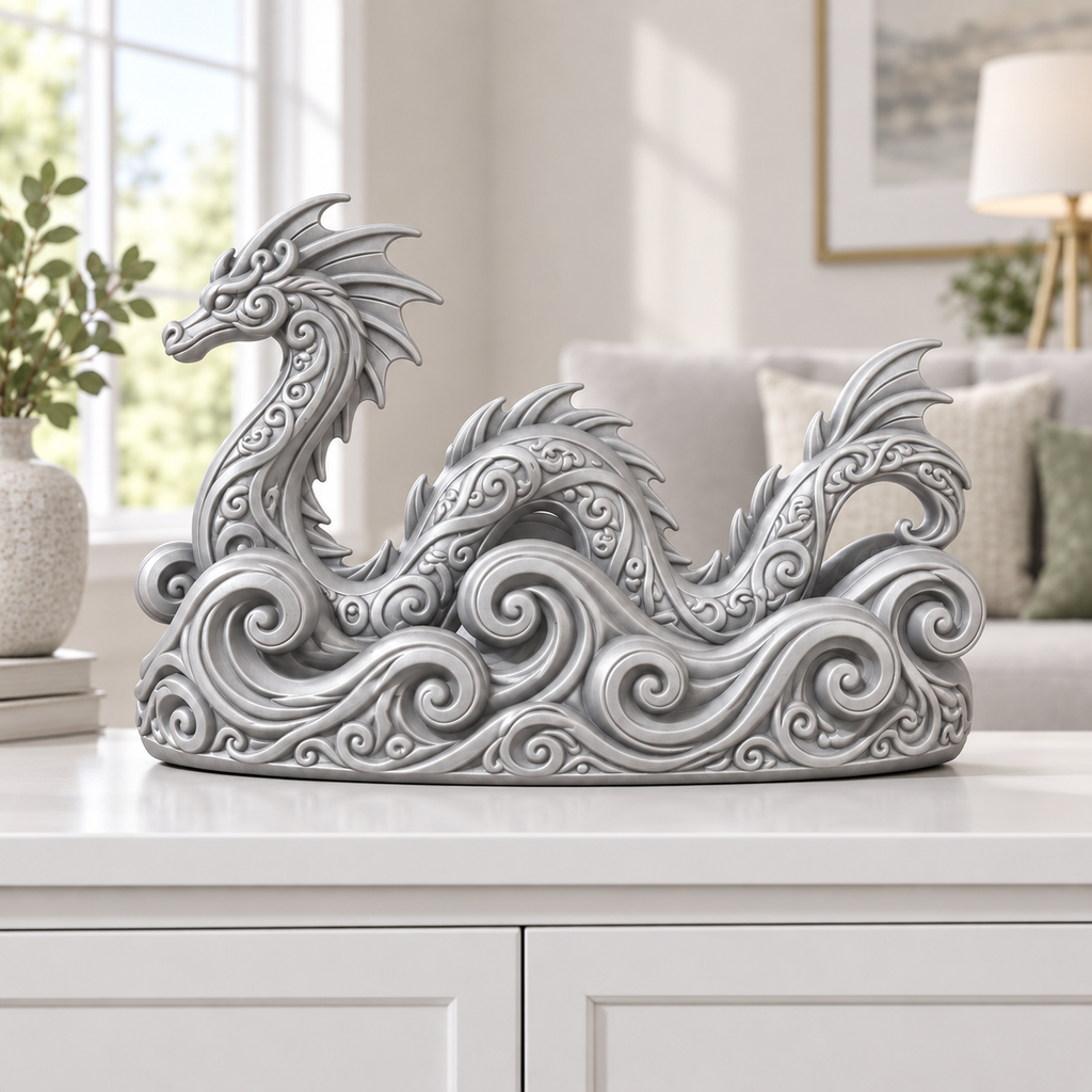 Seedrache Ornament - Silber gedruckt Wohnzimmer