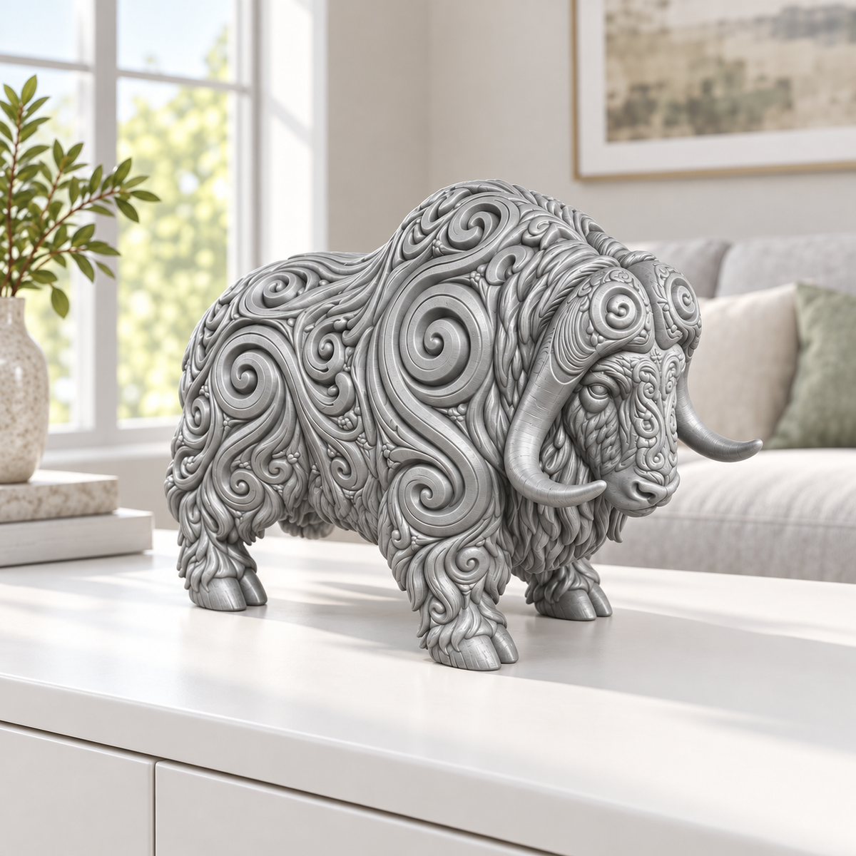 Moschusochse Ornament - Silber gedruckt Wohnzimmer
