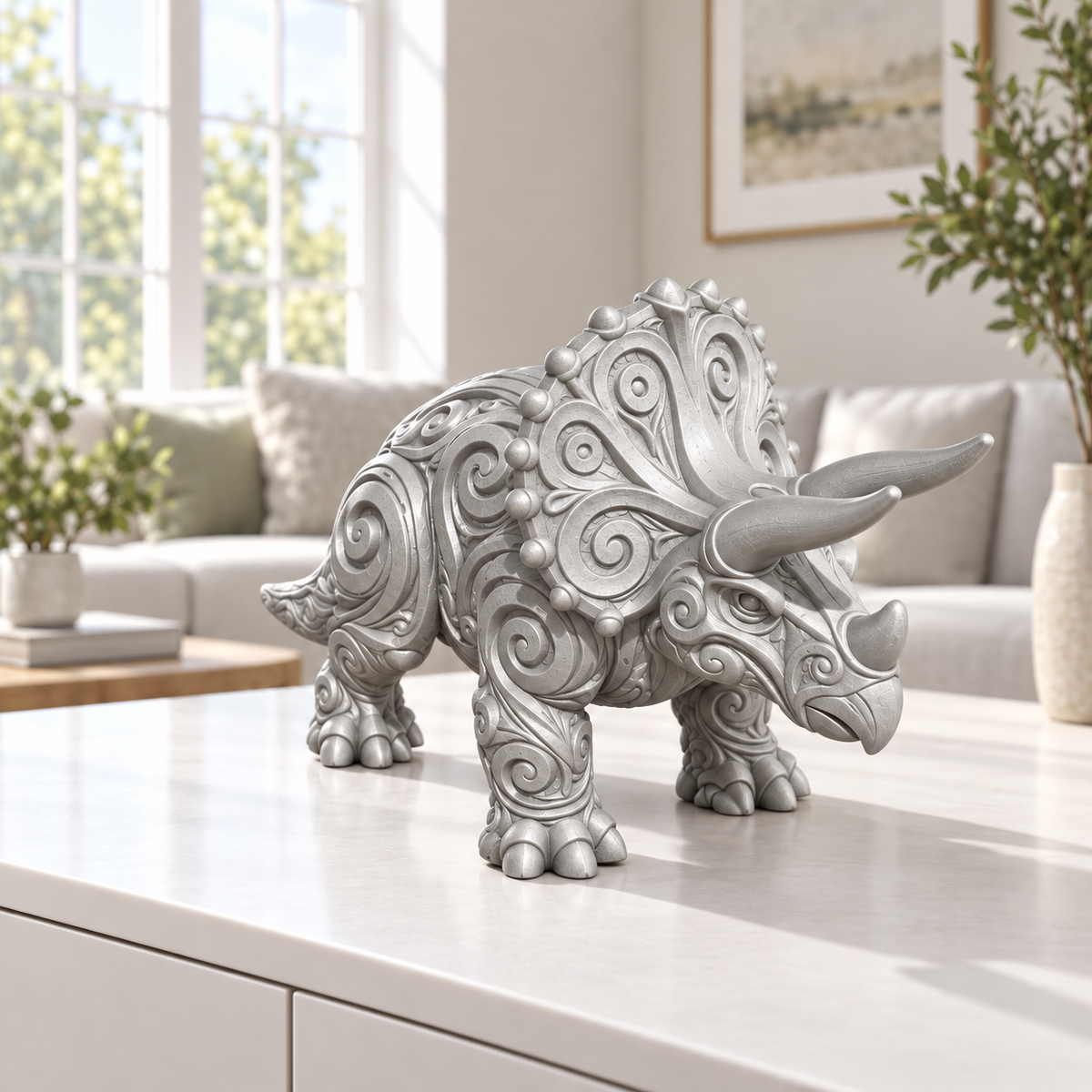 Triceratops Ornament - Silber gedruckt Wohnzimmer