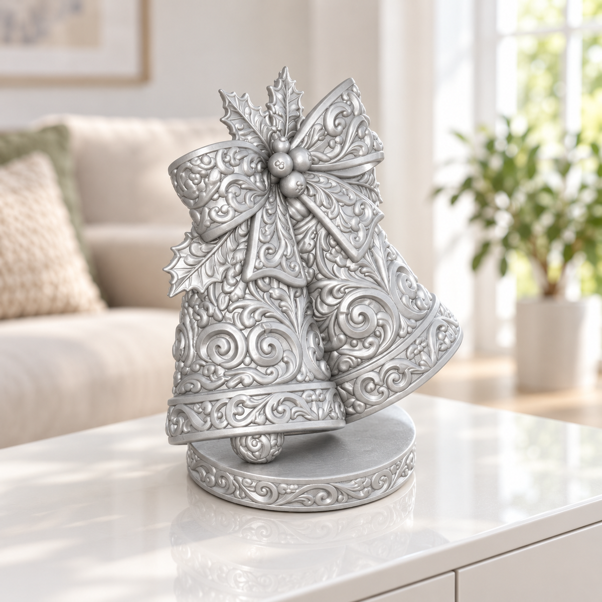 Glockenpaar Ornament - Silber gedruckt Wohnzimmer