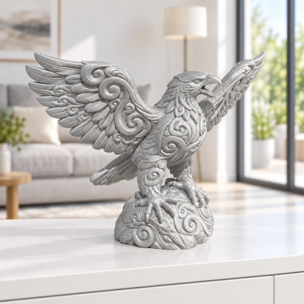 Adler mit Schwingen Ornament - Silber gedruckt Wohnzimmer
