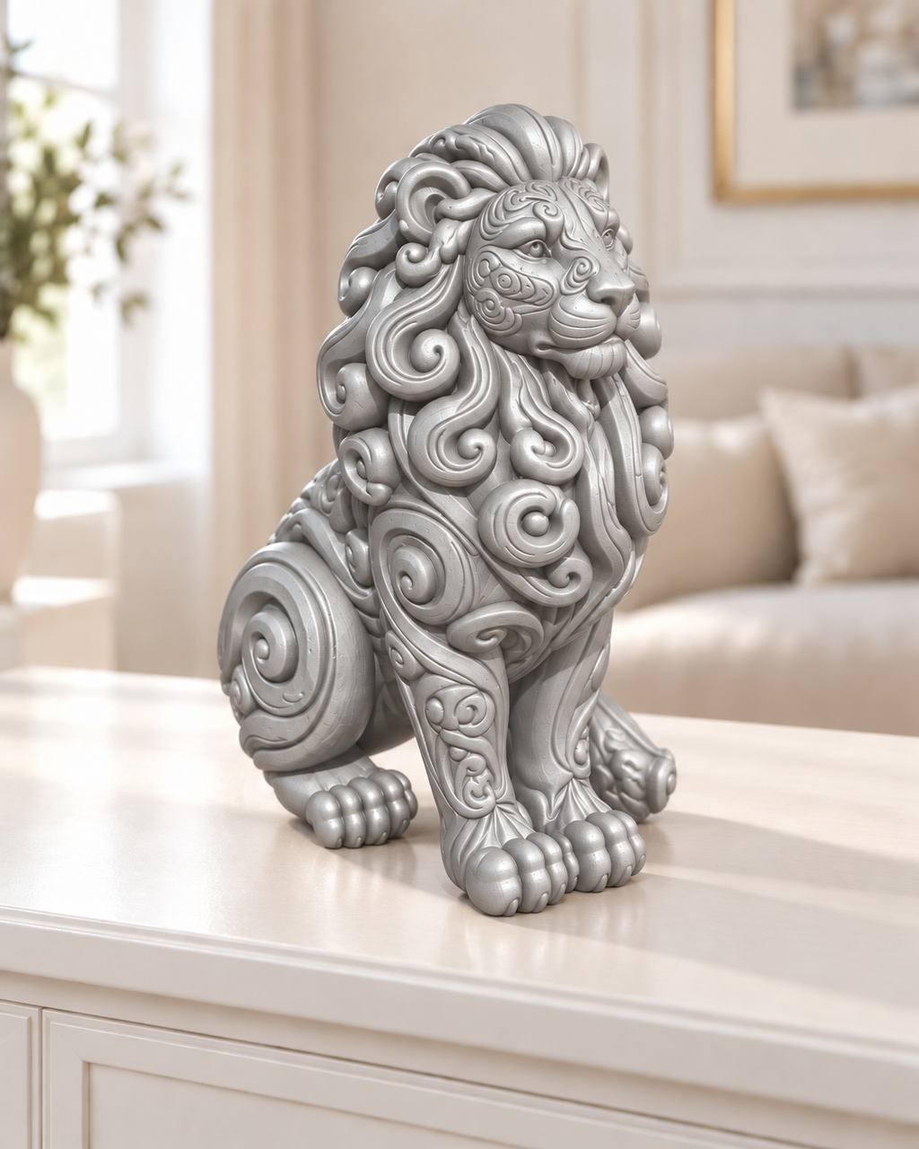 Löwe Ornament - Silber gedruckt Wohnzimmer