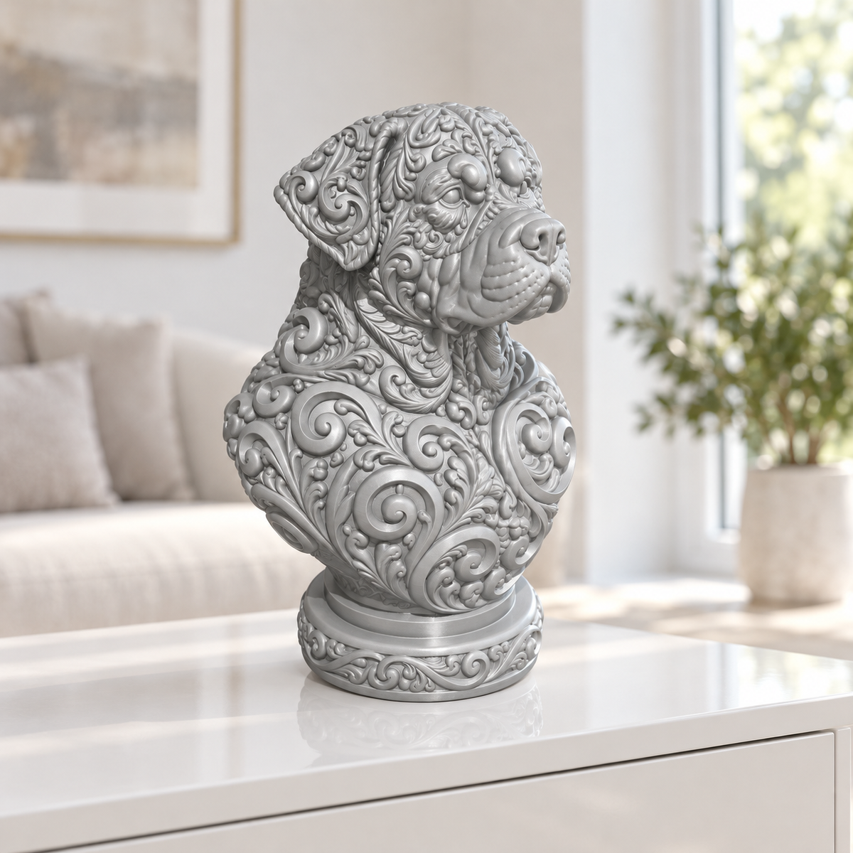 Rottweiler-Büste Ornament - Silber gedruckt Wohnzimmer