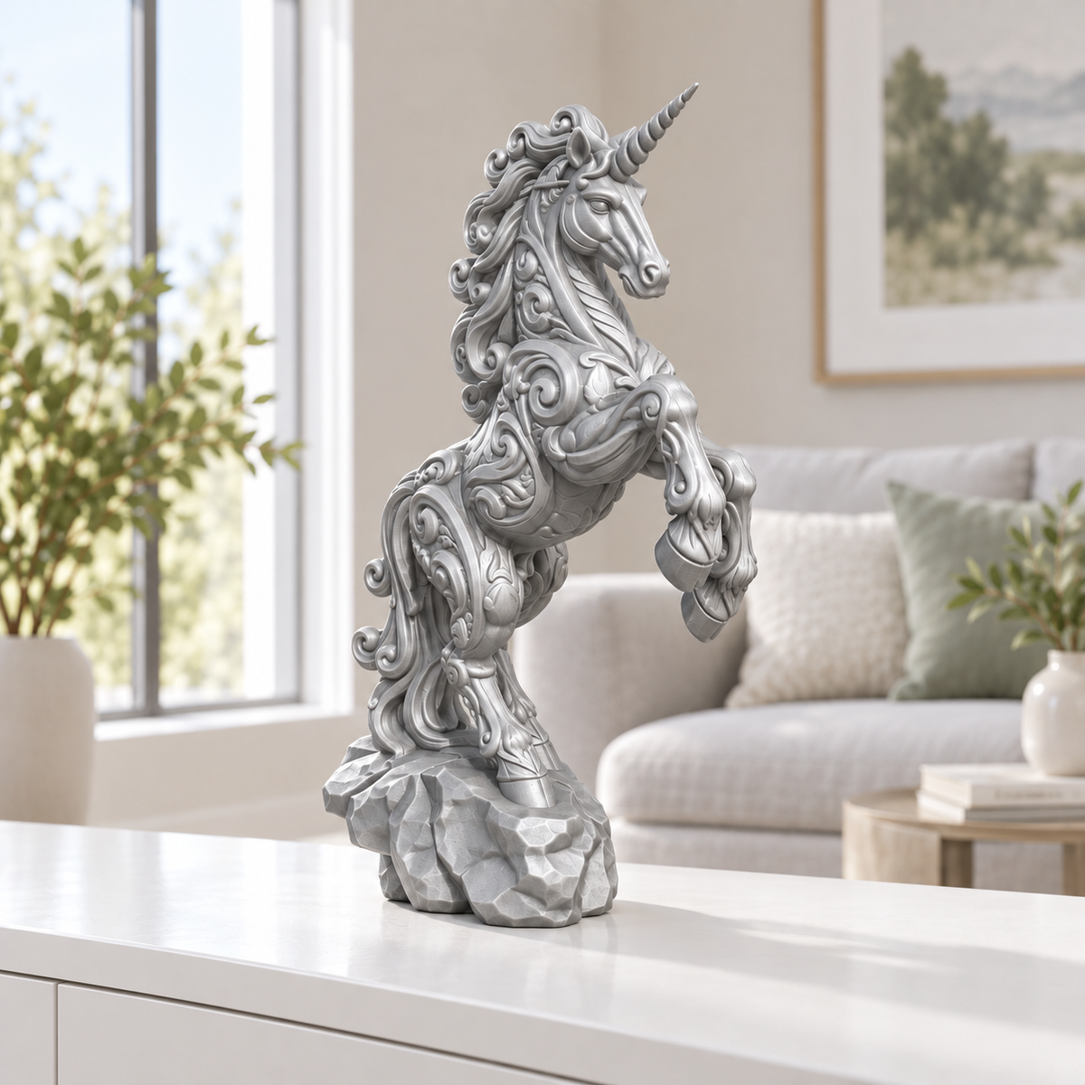 Steigendes Einhorn Ornament - Silber gedruckt Wohnzimmer