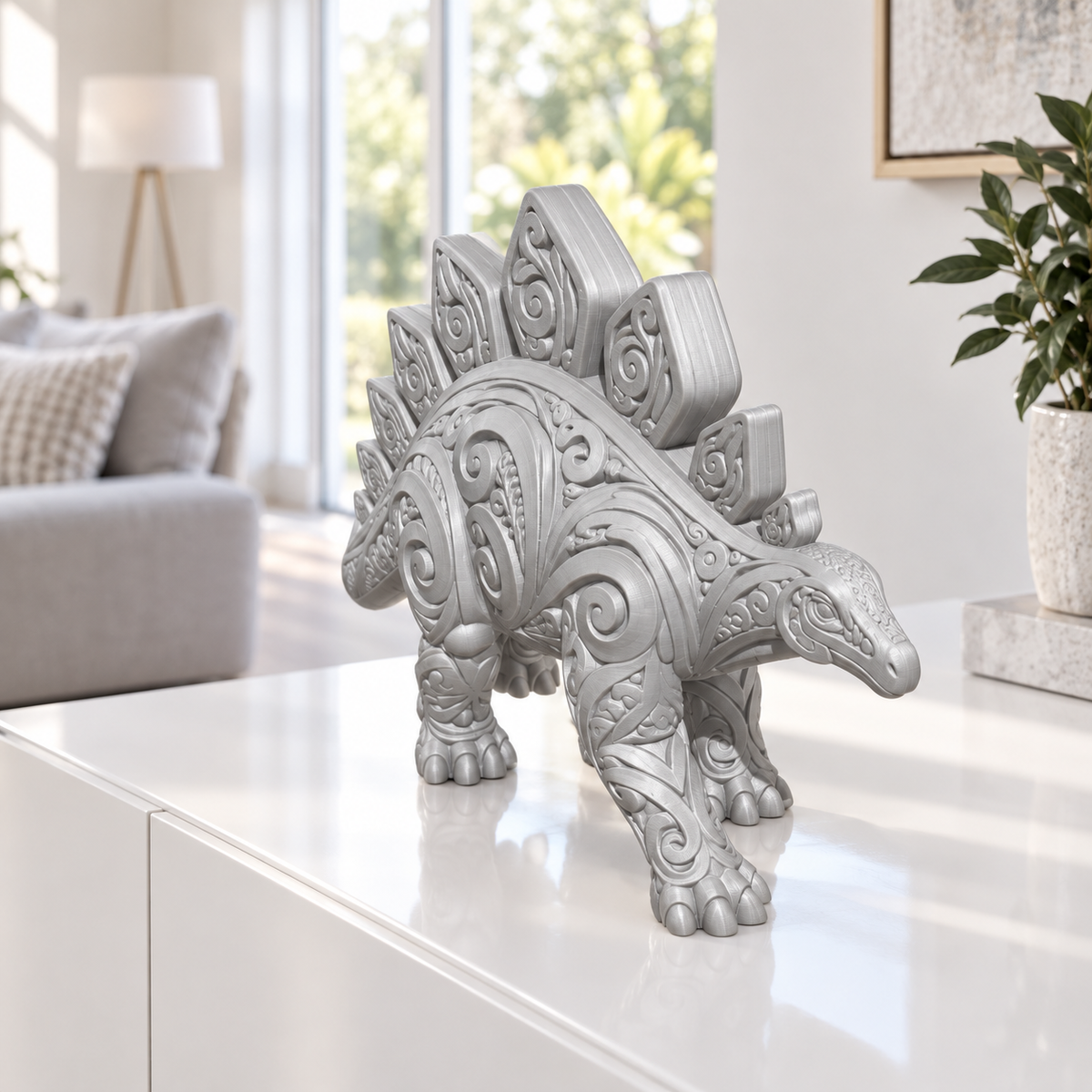 Stegosaurus Ornament - Silber gedruckt Wohnzimmer
