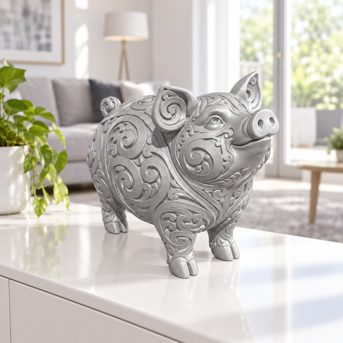 Schwein Ornament - Silber gedruckt Wohnzimmer