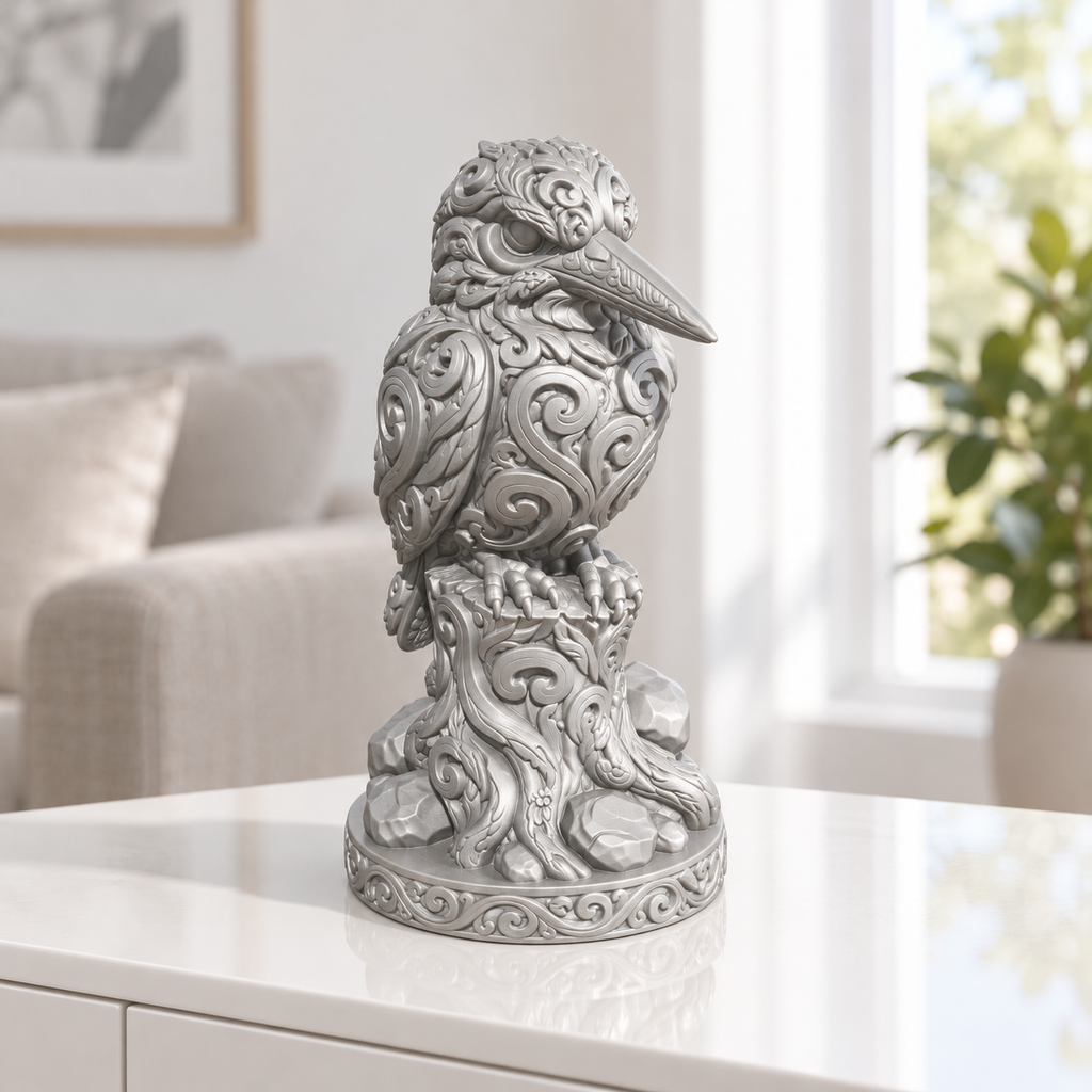 Eisvogel auf Stamm Ornament - Silber gedruckt Wohnzimmer