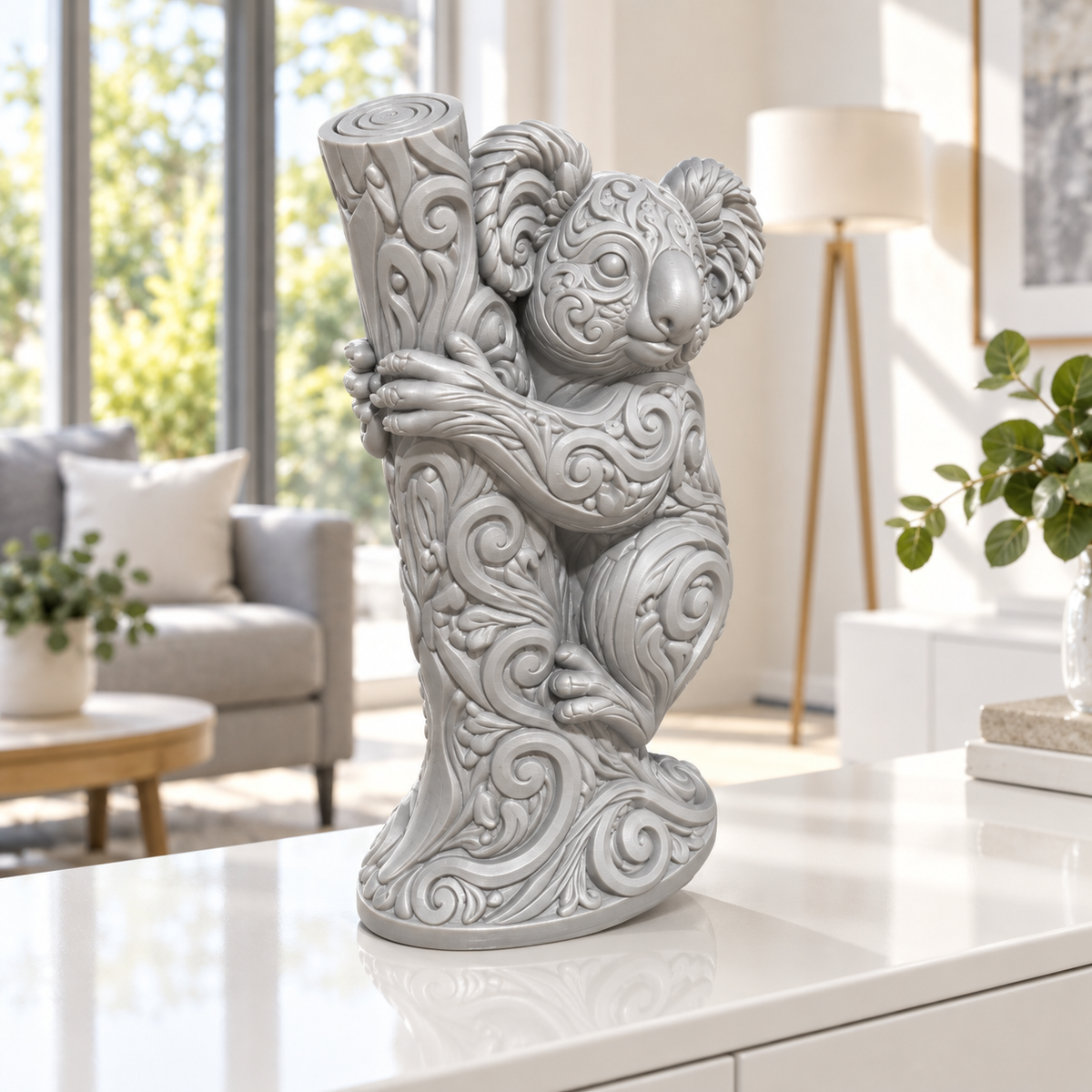 Koala am Baumstamm Ornament - Silber gedruckt Wohnzimmer