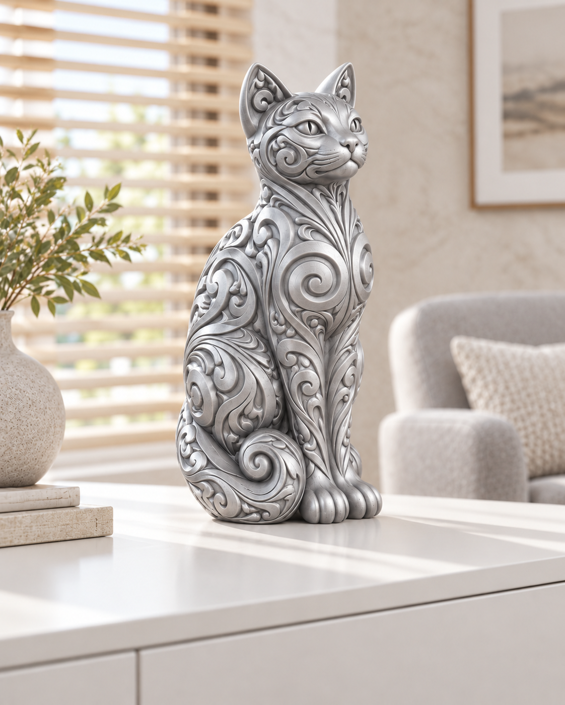 Katze Ornament - Silber gedruckt Wohnzimmer