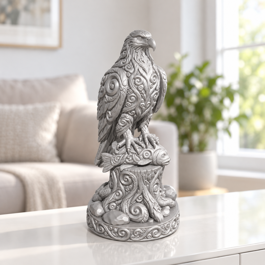 Fischadler auf Stamm Ornament - Silber gedruckt Wohnzimmer