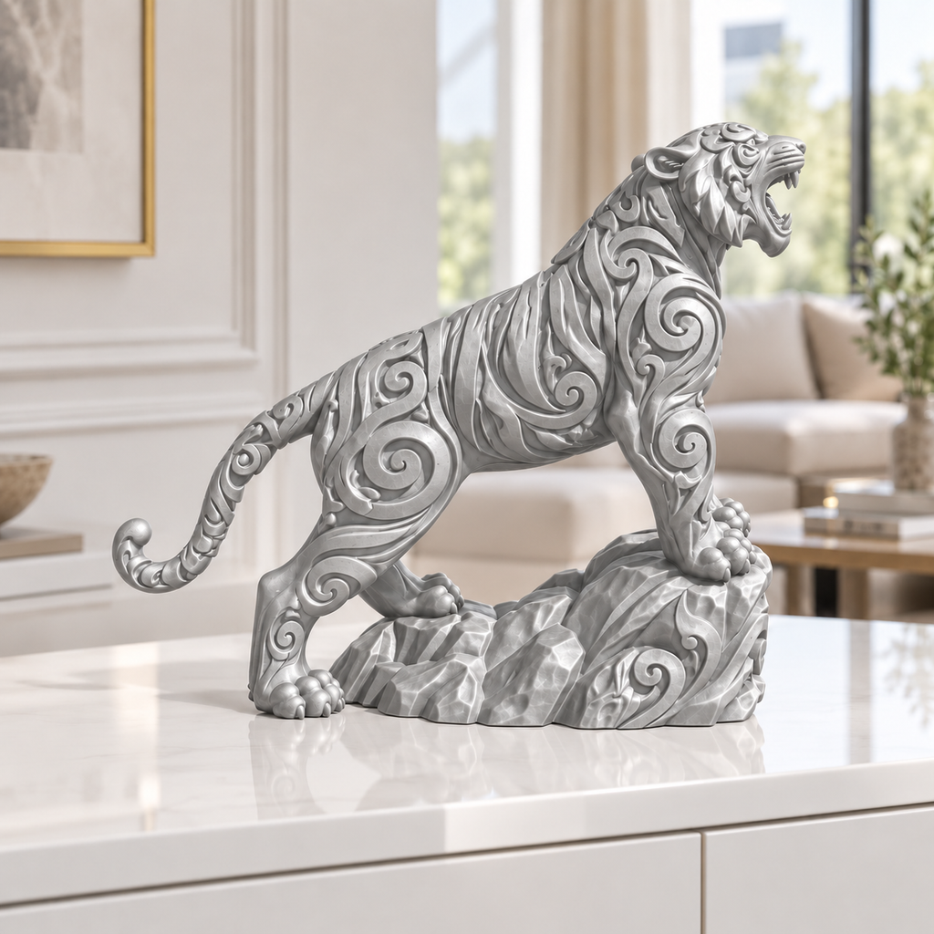 Brüllender Tiger Ornament - Silber gedruckt Wohnzimmer