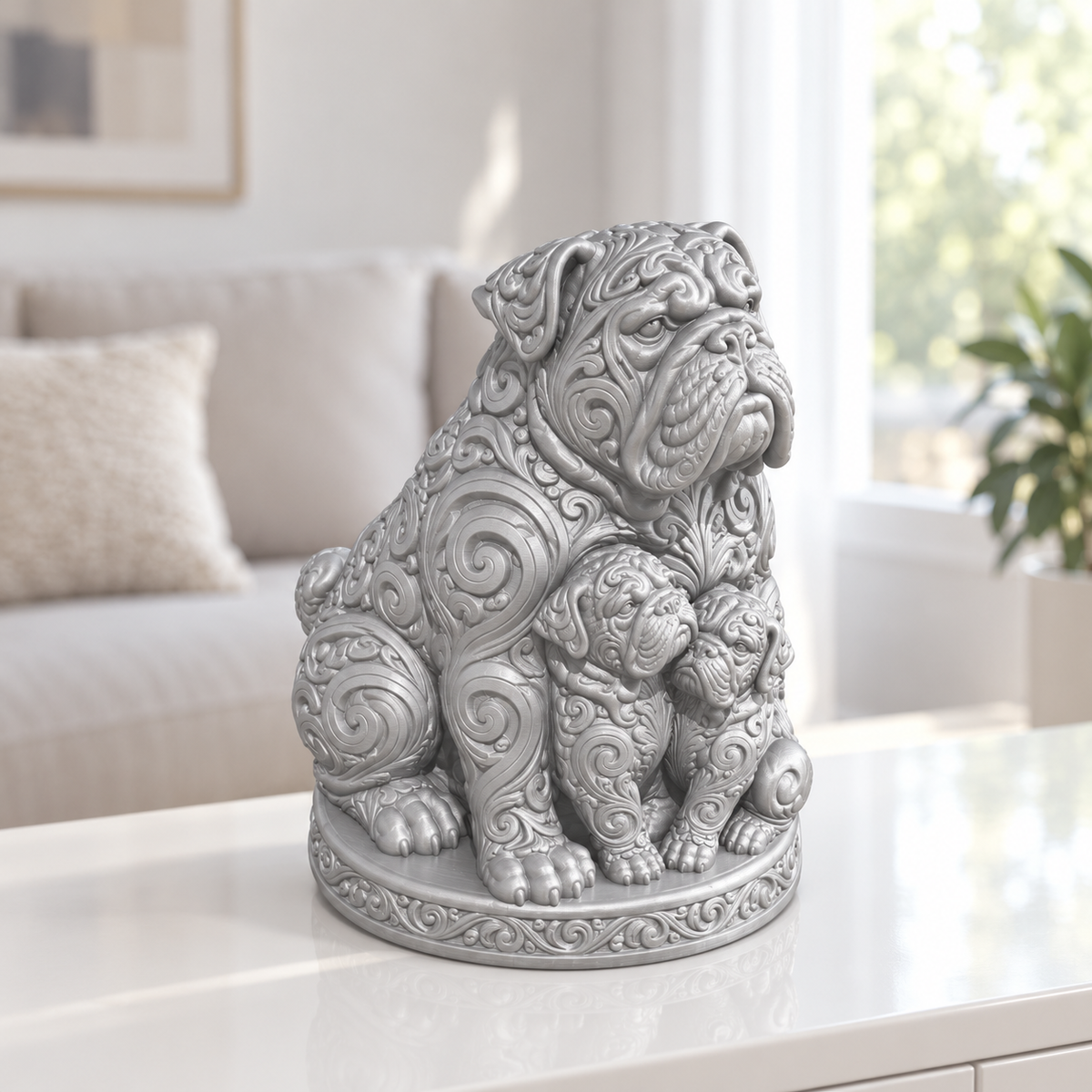 Mastiff mit Welpen Ornament - Silber gedruckt Wohnzimmer