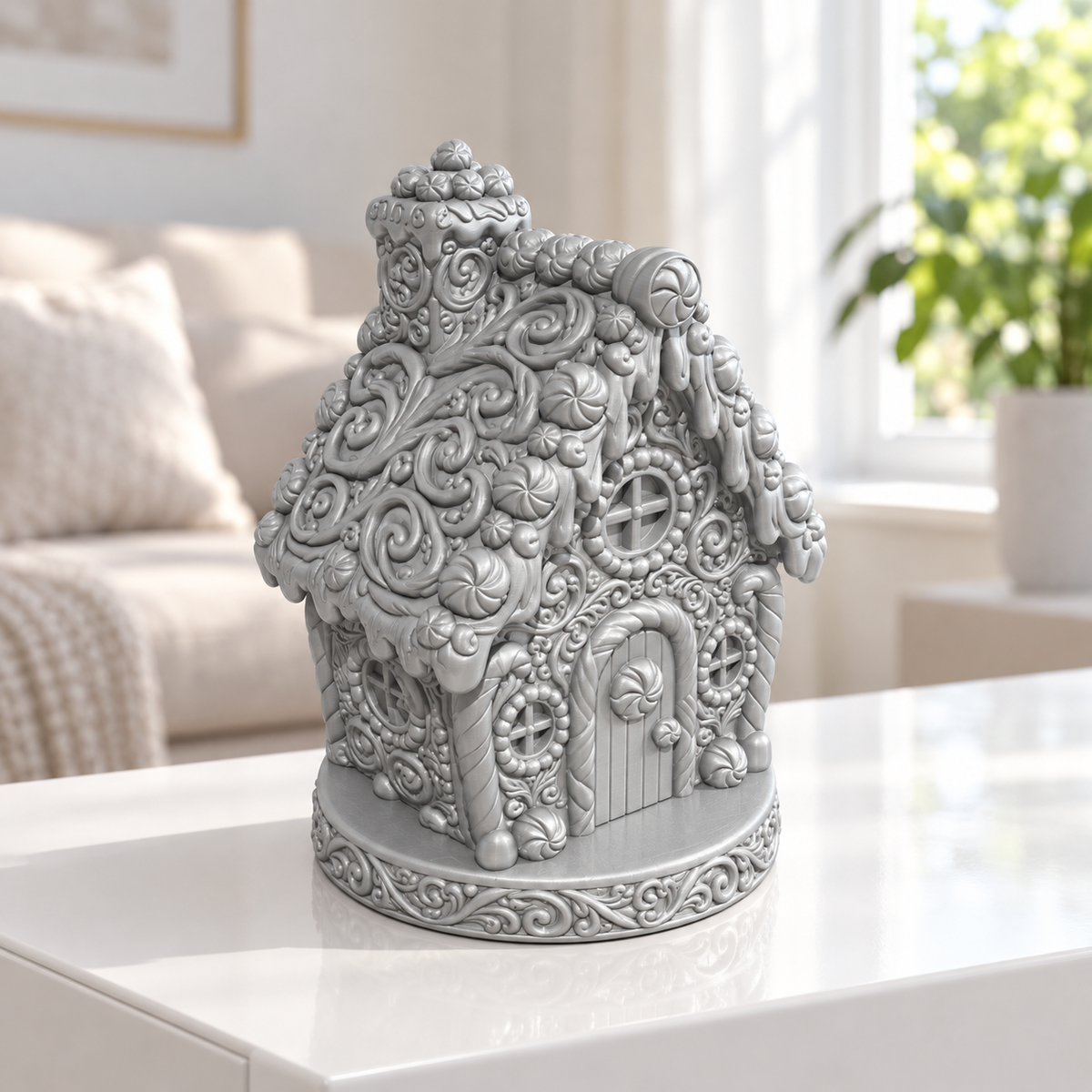 Lebkuchenhaus Ornament - Silber gedruckt Wohnzimmer