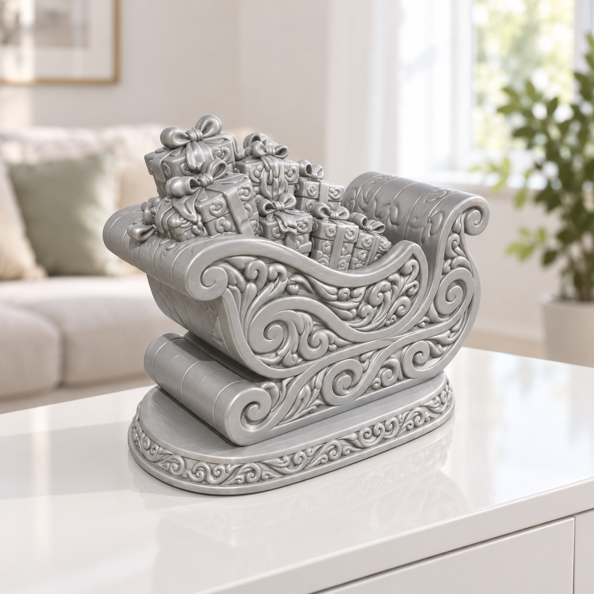 Geschenkschlitten Ornament - Silber gedruckt Wohnzimmer