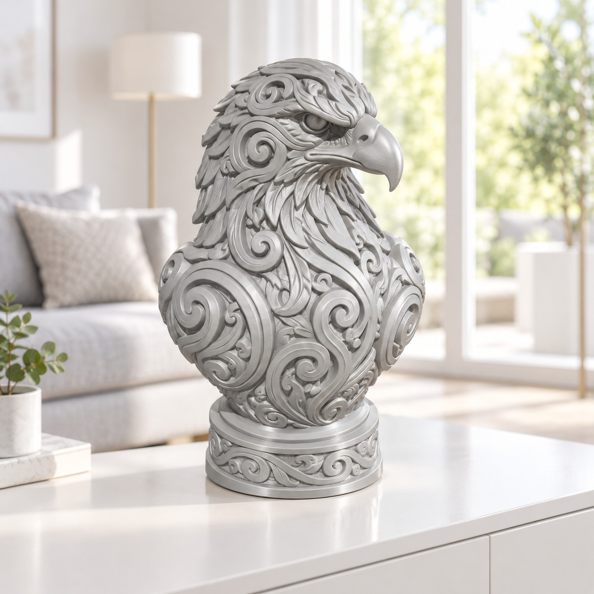 Adlerbüste Ornament - Silber gedruckt Wohnzimmer