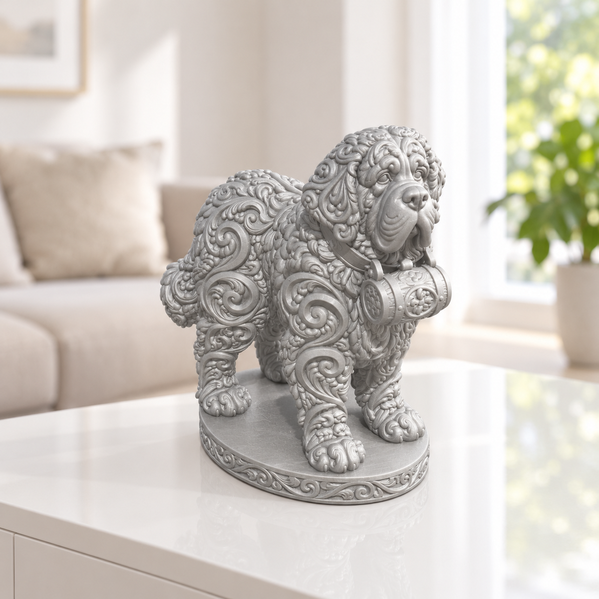 Bernhardiner mit Fass Ornament - Silber gedruckt Wohnzimmer