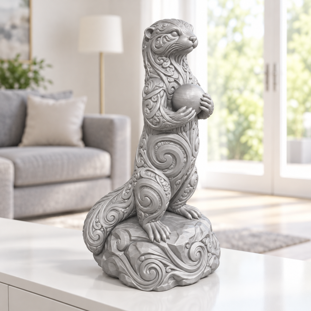 Otter mit Stein Ornament - Silber gedruckt Wohnzimmer