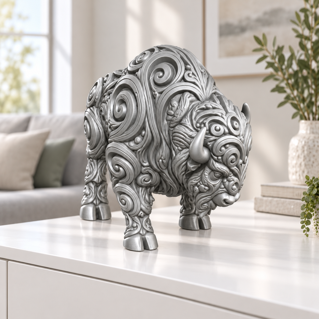 Bison Ornament - Silber gedruckt Wohnzimmer