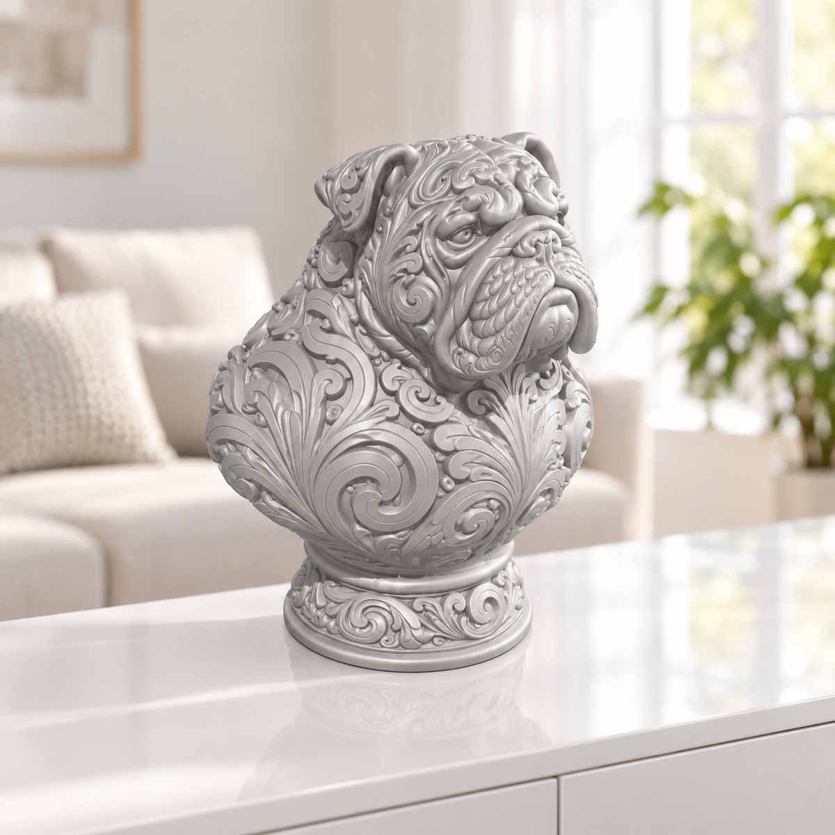 Bulldoggen-Büste Ornament - Silber gedruckt Wohnzimmer